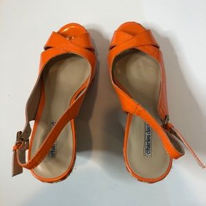 Charles David orange patten slingback platforms